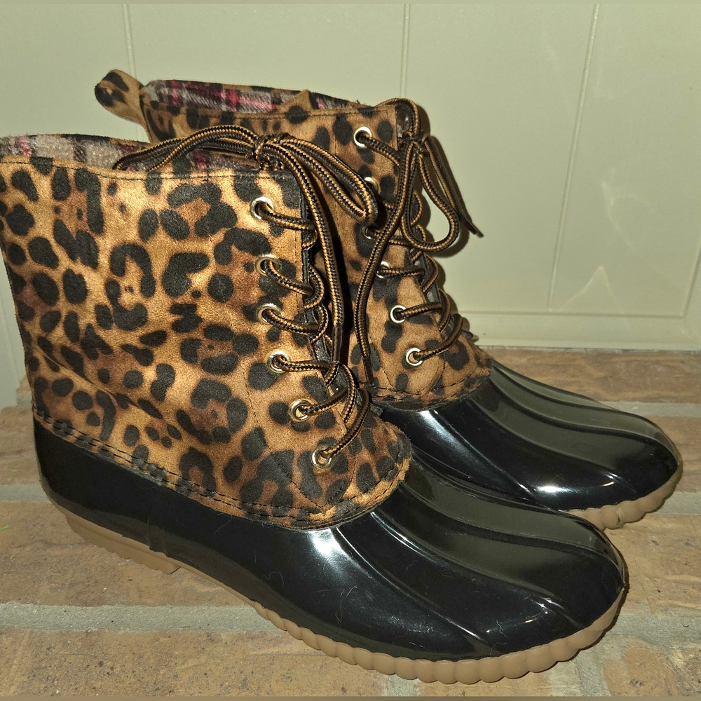 Leopard Print Women's Duck Boots Rain Boots